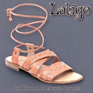 LATIGO Gem Boho LEATHER Lace-Up-Ankle Sandals-Lt. Rose NEW/9.5M